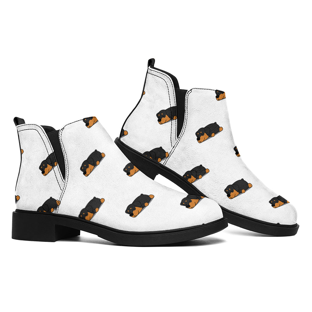 Sleeping Rottweiler Pattern Print Flat Ankle Boots