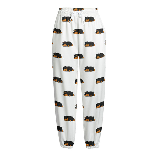Sleeping Rottweiler Pattern Print Fleece Lined Knit Pants