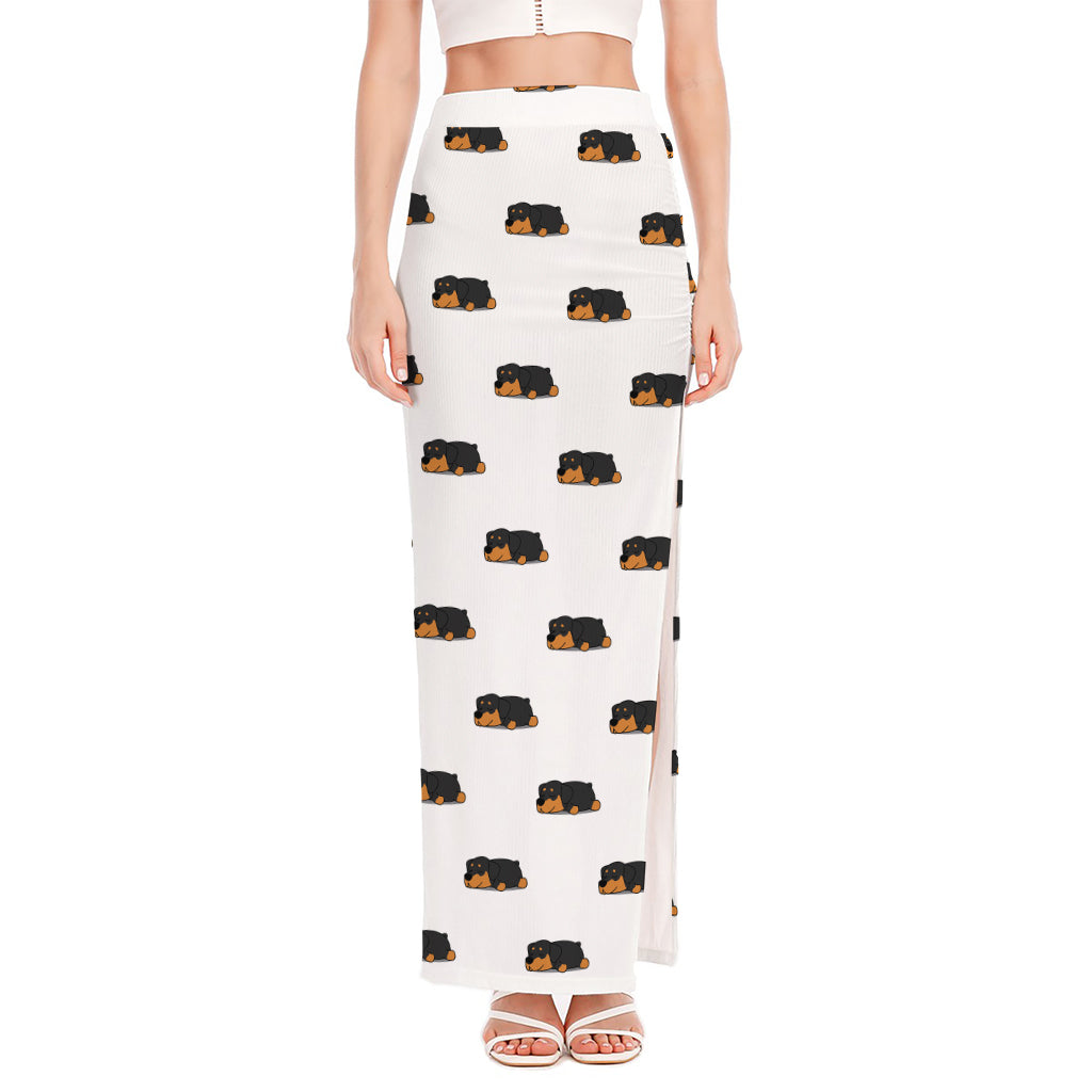 Sleeping Rottweiler Pattern Print High Slit Maxi Skirt