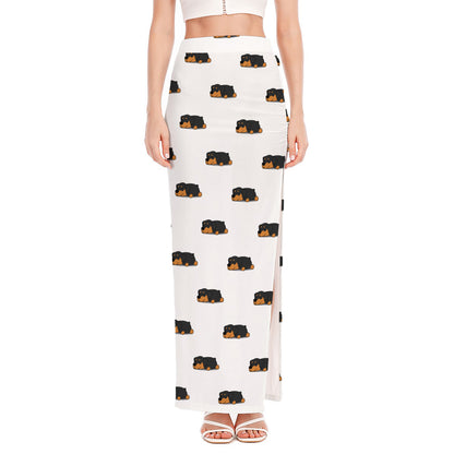 Sleeping Rottweiler Pattern Print High Slit Maxi Skirt