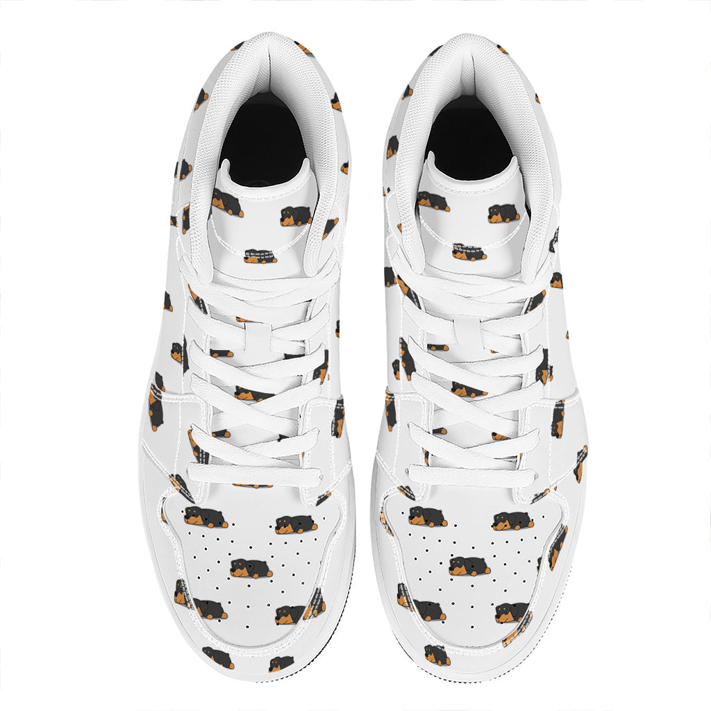 Sleeping Rottweiler Pattern Print High Top Leather Sneakers