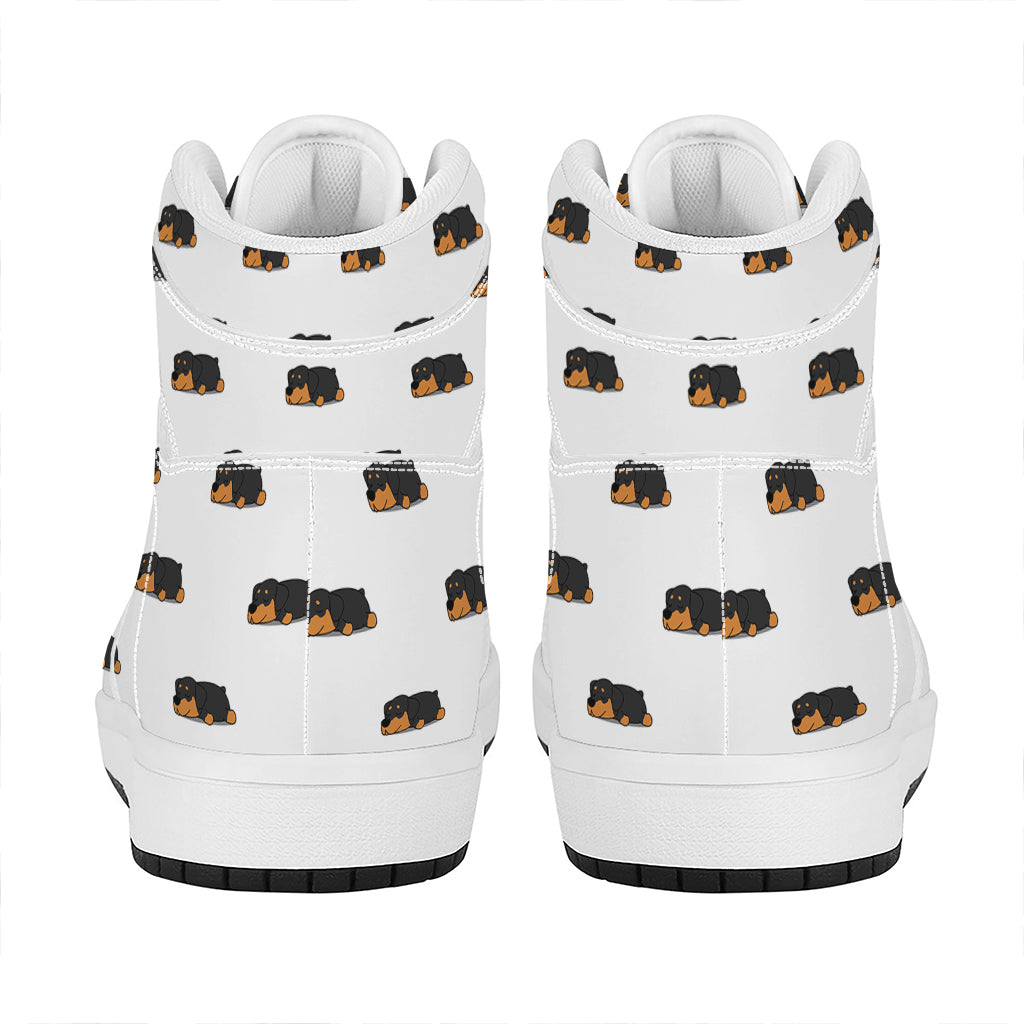 Sleeping Rottweiler Pattern Print High Top Leather Sneakers