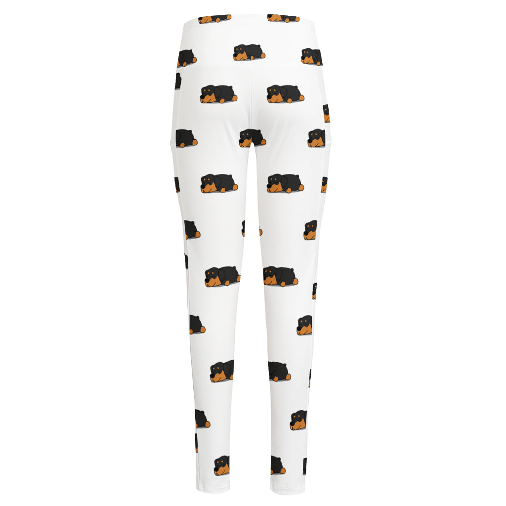 Sleeping Rottweiler Pattern Print High-Waisted Pocket Leggings