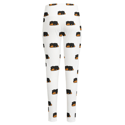 Sleeping Rottweiler Pattern Print High-Waisted Pocket Leggings