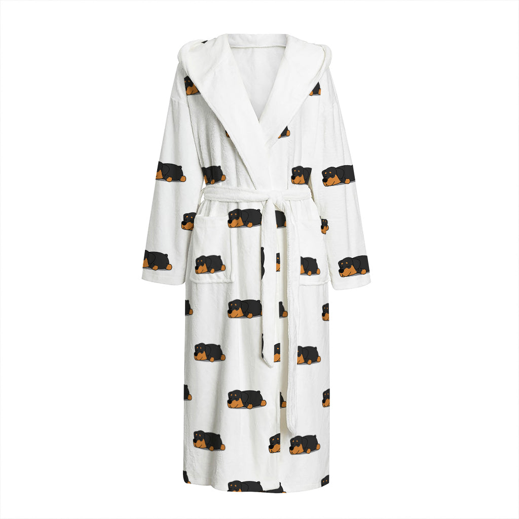 Sleeping Rottweiler Pattern Print Hooded Bathrobe
