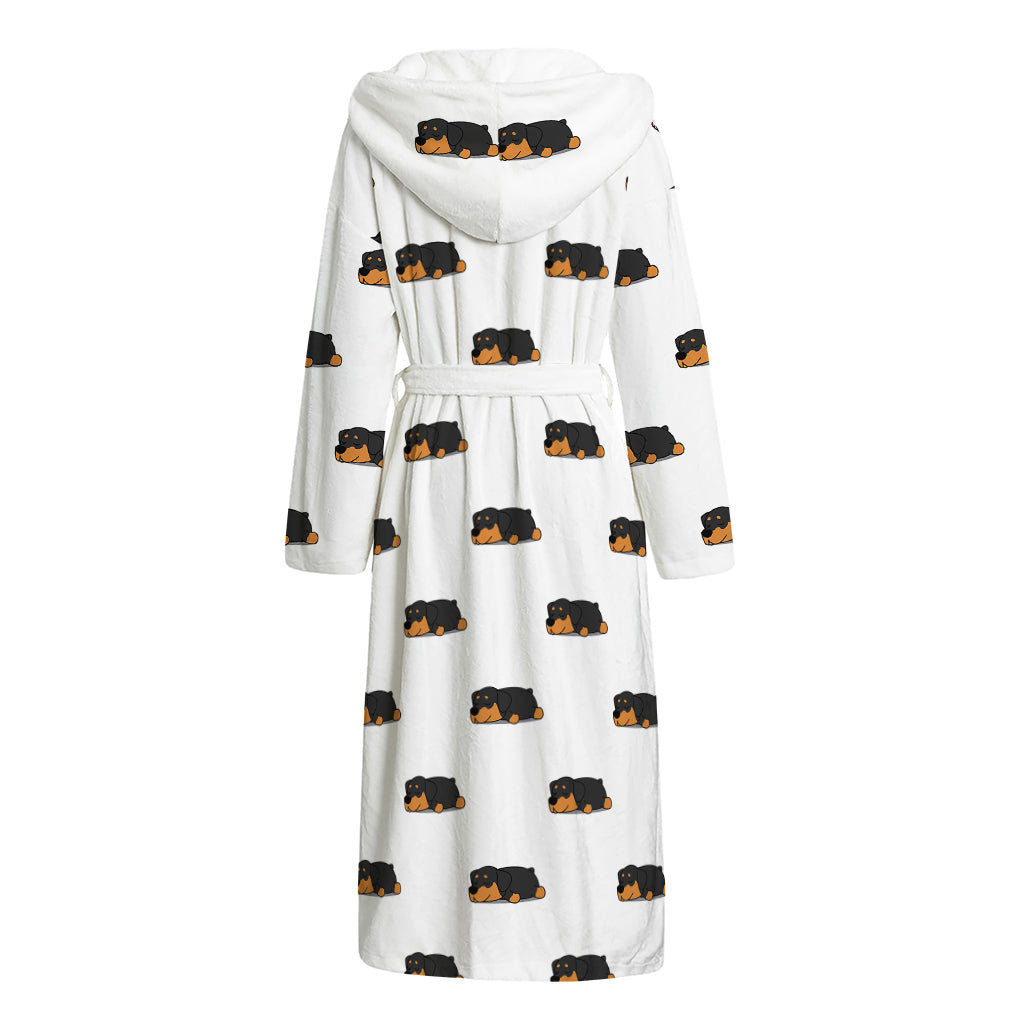 Sleeping Rottweiler Pattern Print Hooded Bathrobe