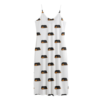 Sleeping Rottweiler Pattern Print Jersey Midi Cami Dress
