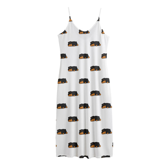 Sleeping Rottweiler Pattern Print Jersey Midi Cami Dress