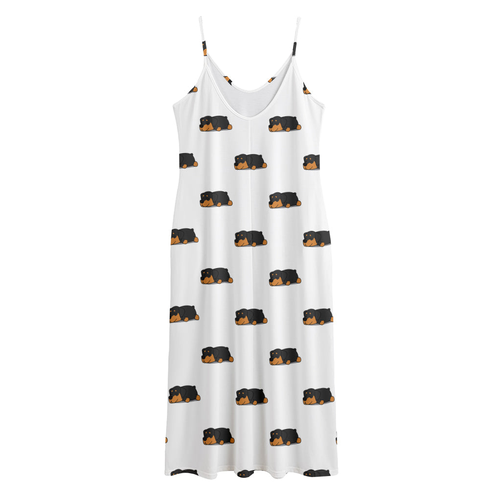 Sleeping Rottweiler Pattern Print Jersey Midi Cami Dress