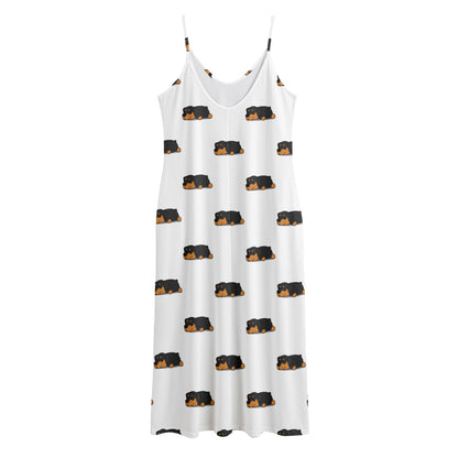 Sleeping Rottweiler Pattern Print Jersey Midi Cami Dress