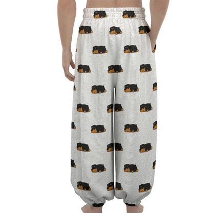 Sleeping Rottweiler Pattern Print Lantern Pants