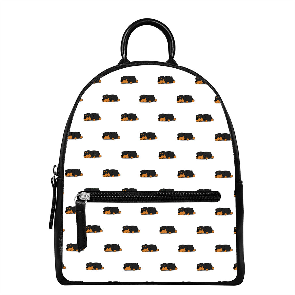 Sleeping Rottweiler Pattern Print Leather Backpack
