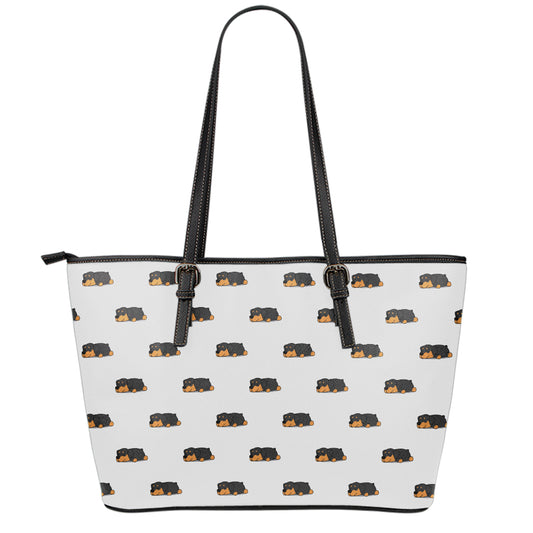 Sleeping Rottweiler Pattern Print Leather Tote Bag