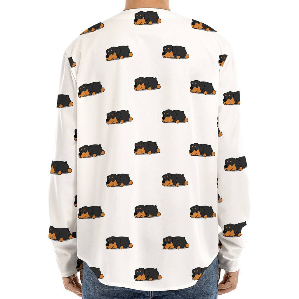 Sleeping Rottweiler Pattern Print Long Sleeve Baseball Jersey