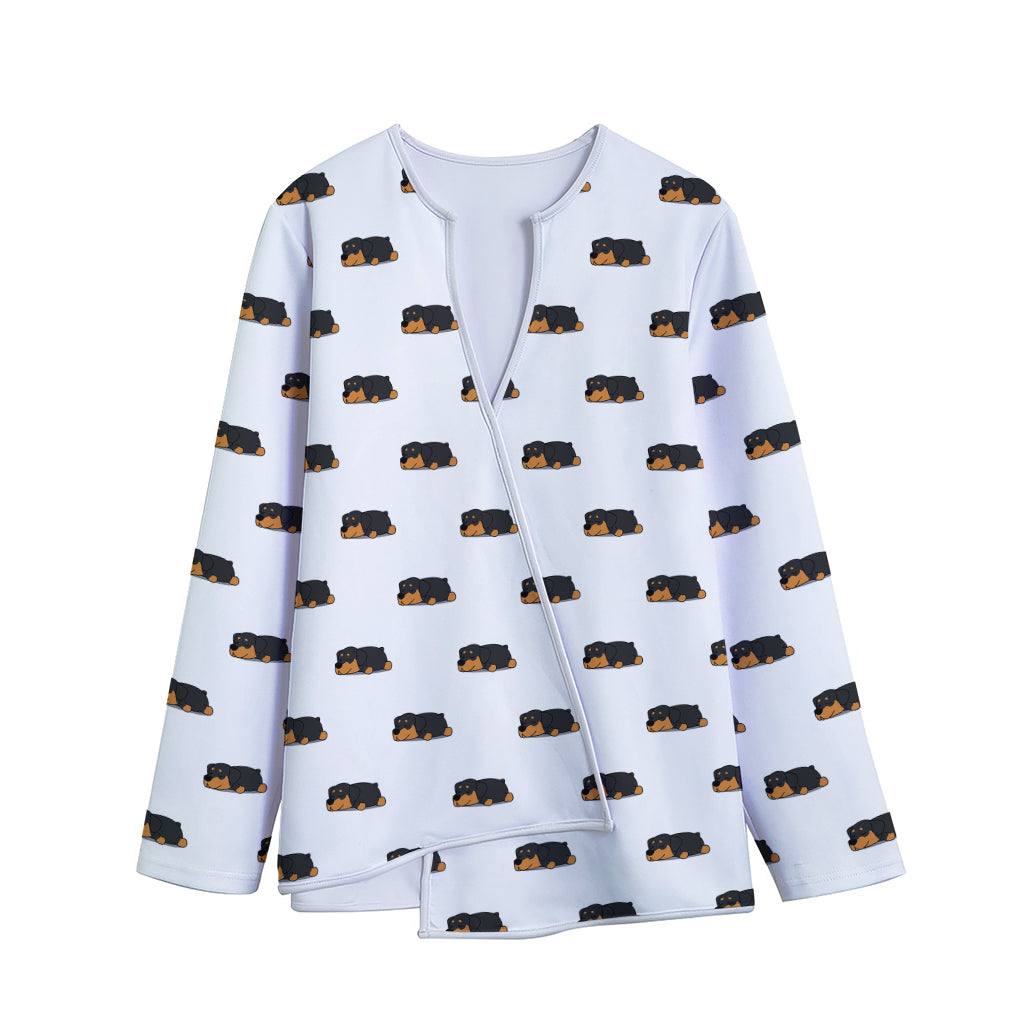 Sleeping Rottweiler Pattern Print Long Sleeve Short Coat