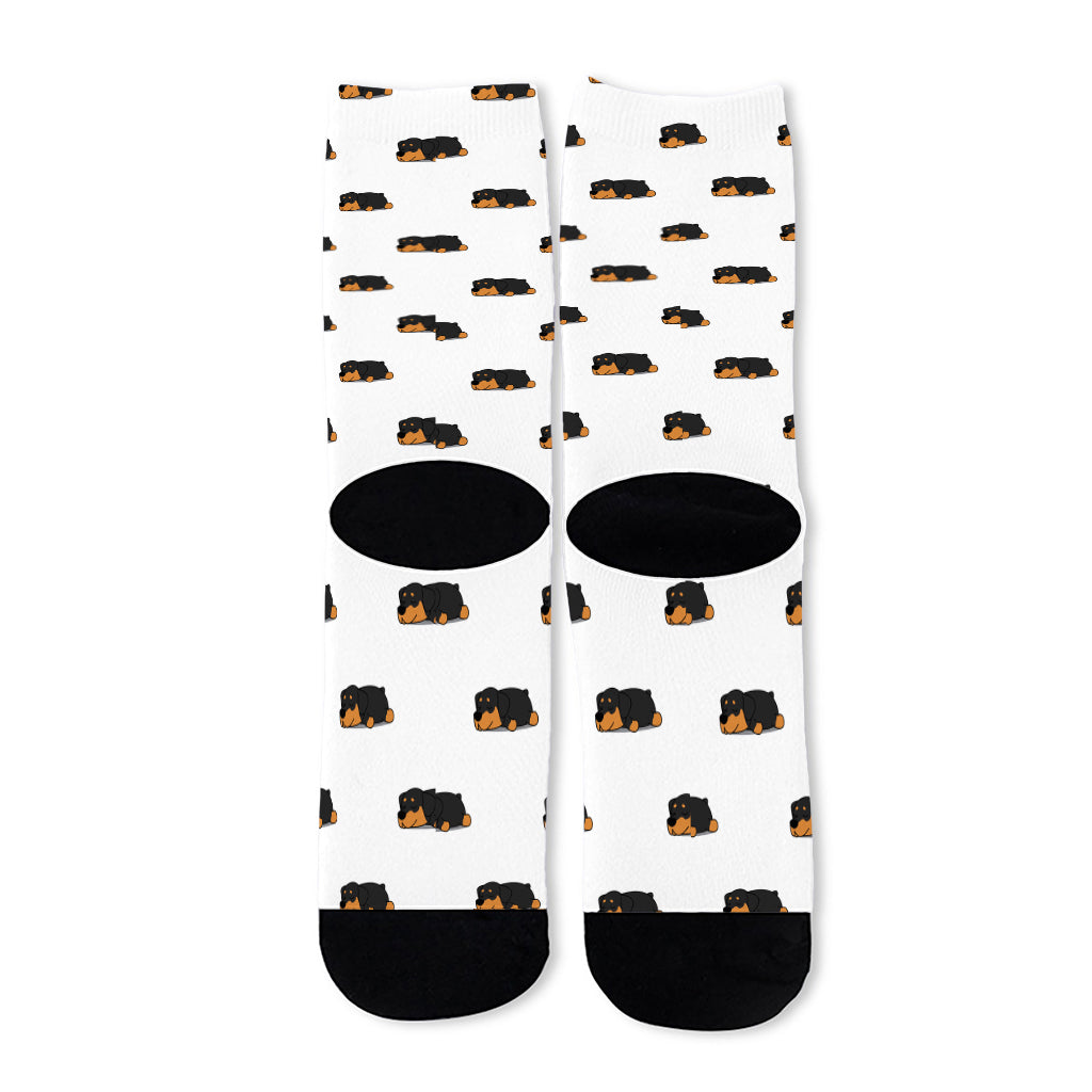 Sleeping Rottweiler Pattern Print Long Socks