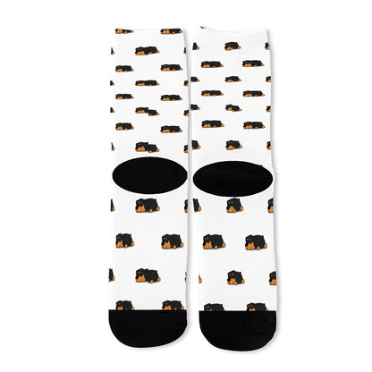Sleeping Rottweiler Pattern Print Long Socks