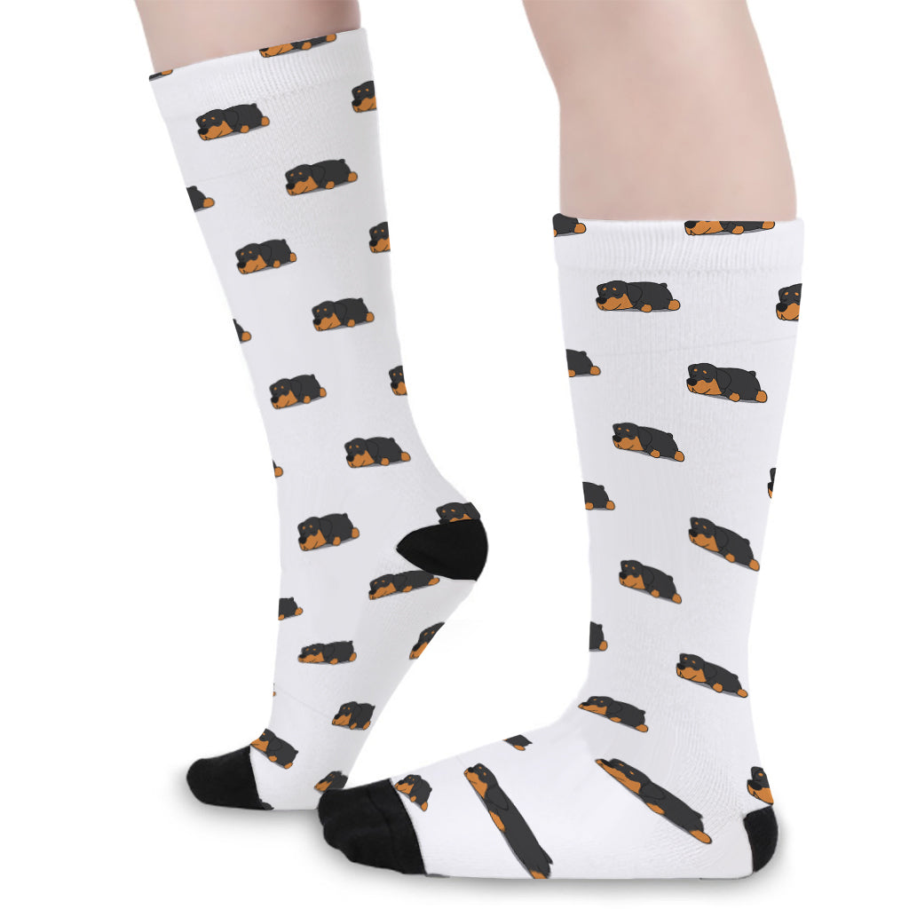 Sleeping Rottweiler Pattern Print Long Socks