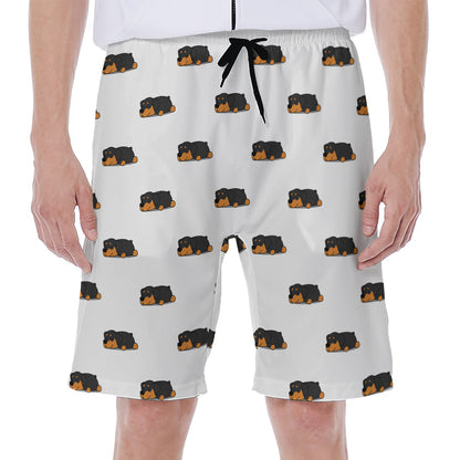 Sleeping Rottweiler Pattern Print Men's Beach Shorts