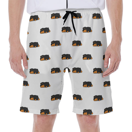 Sleeping Rottweiler Pattern Print Men's Beach Shorts