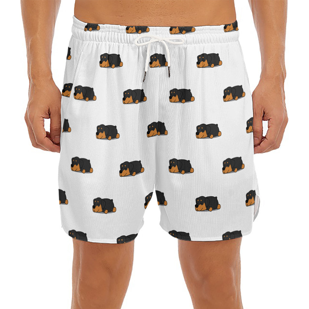 Sleeping Rottweiler Pattern Print Men's Split Running Shorts
