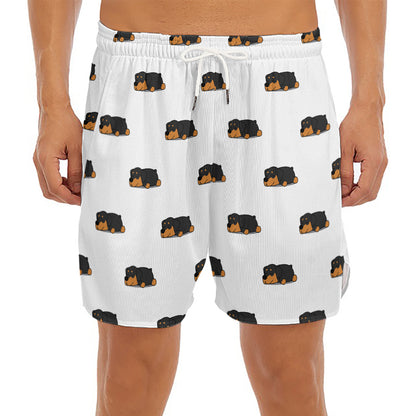 Sleeping Rottweiler Pattern Print Men's Split Running Shorts