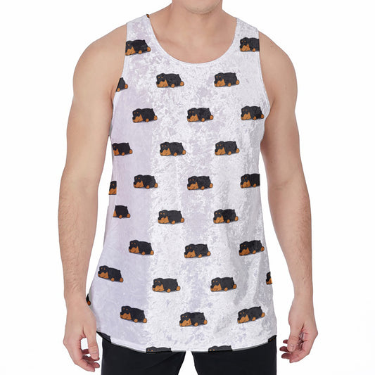 Sleeping Rottweiler Pattern Print Men's Velvet Tank Top
