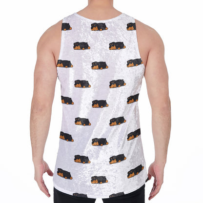 Sleeping Rottweiler Pattern Print Men's Velvet Tank Top