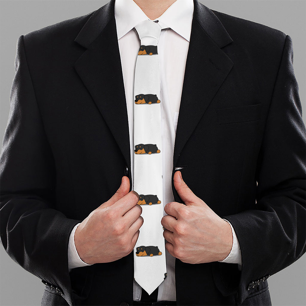 Sleeping Rottweiler Pattern Print Necktie