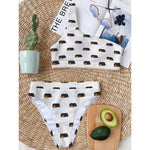 Sleeping Rottweiler Pattern Print One Shoulder Bikini Top