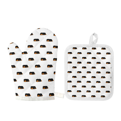 Sleeping Rottweiler Pattern Print Oven Mitt And Pot Holder Set