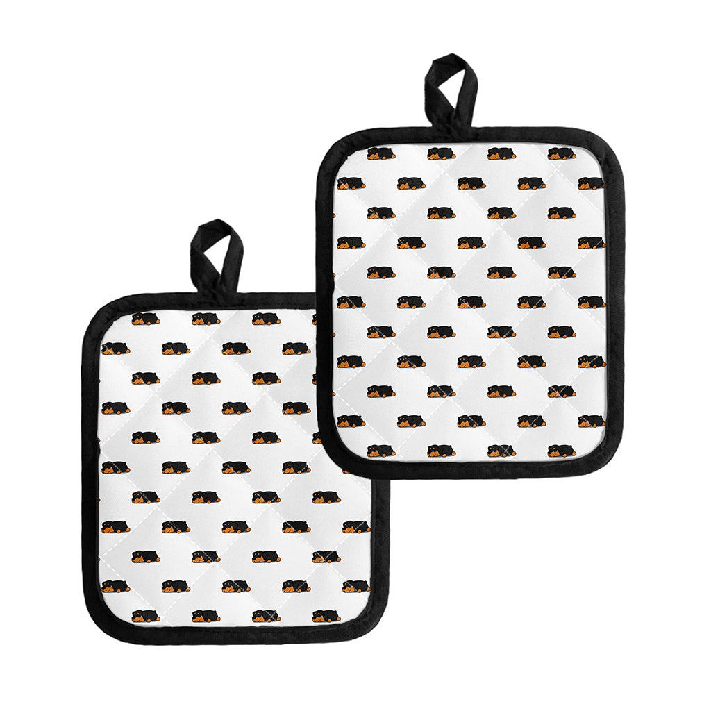 Sleeping Rottweiler Pattern Print Pot Holders