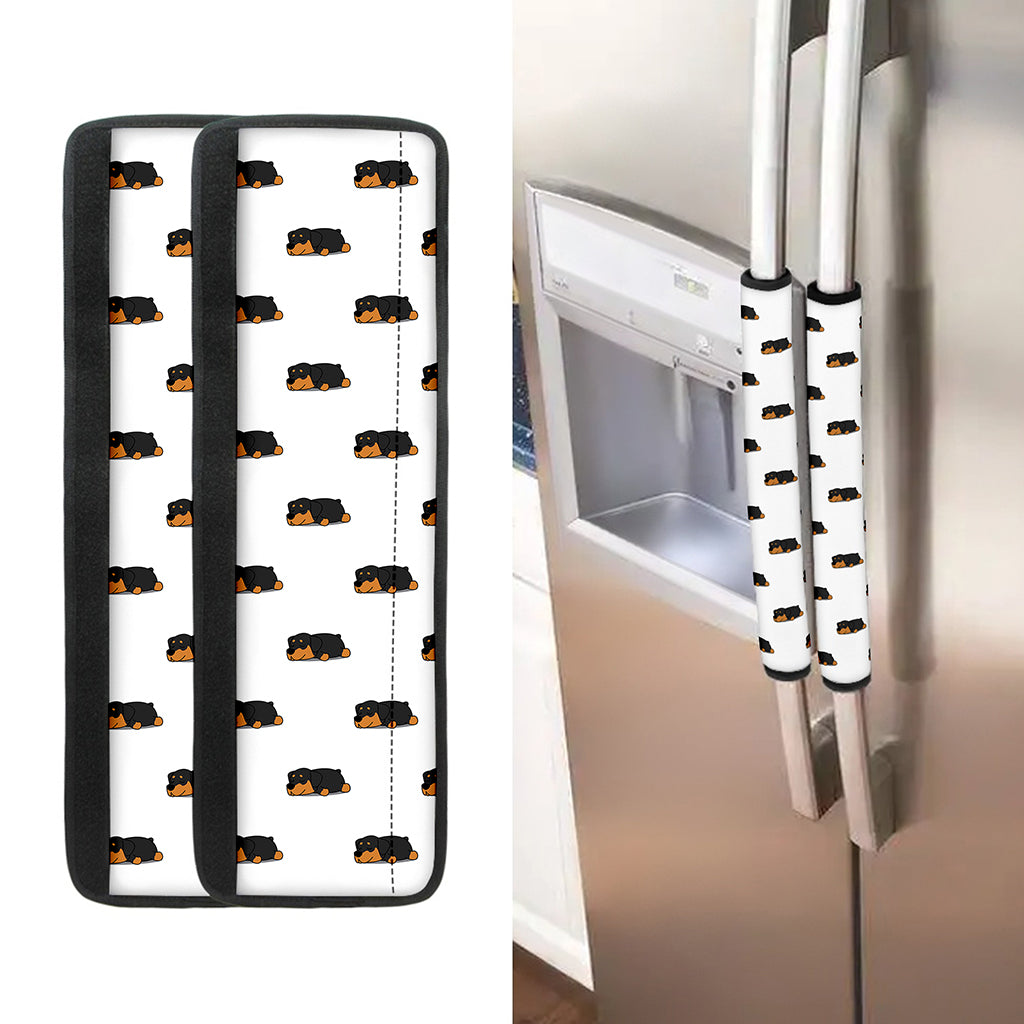 Sleeping Rottweiler Pattern Print Refrigerator Handle Covers