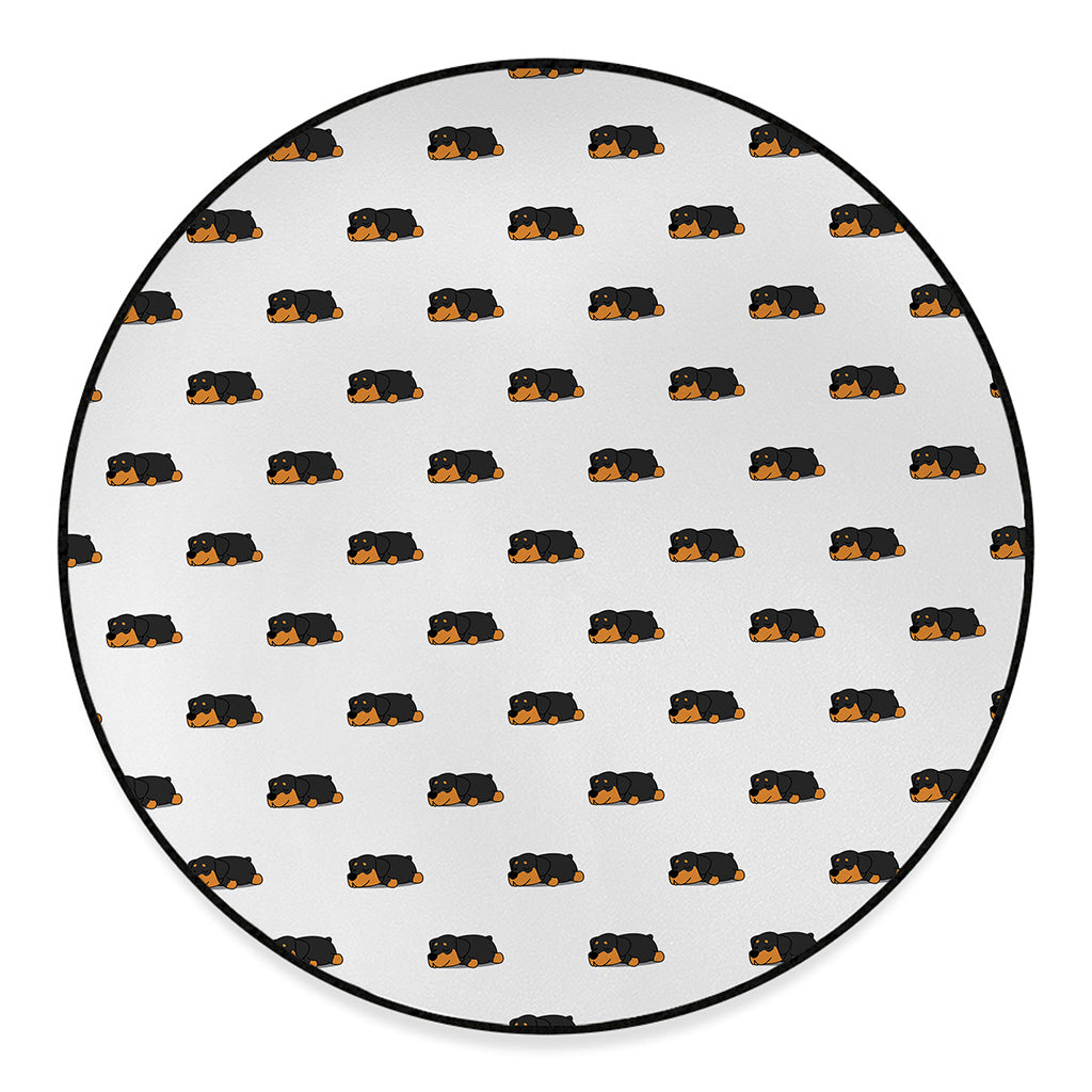 Sleeping Rottweiler Pattern Print Round Floor Mat