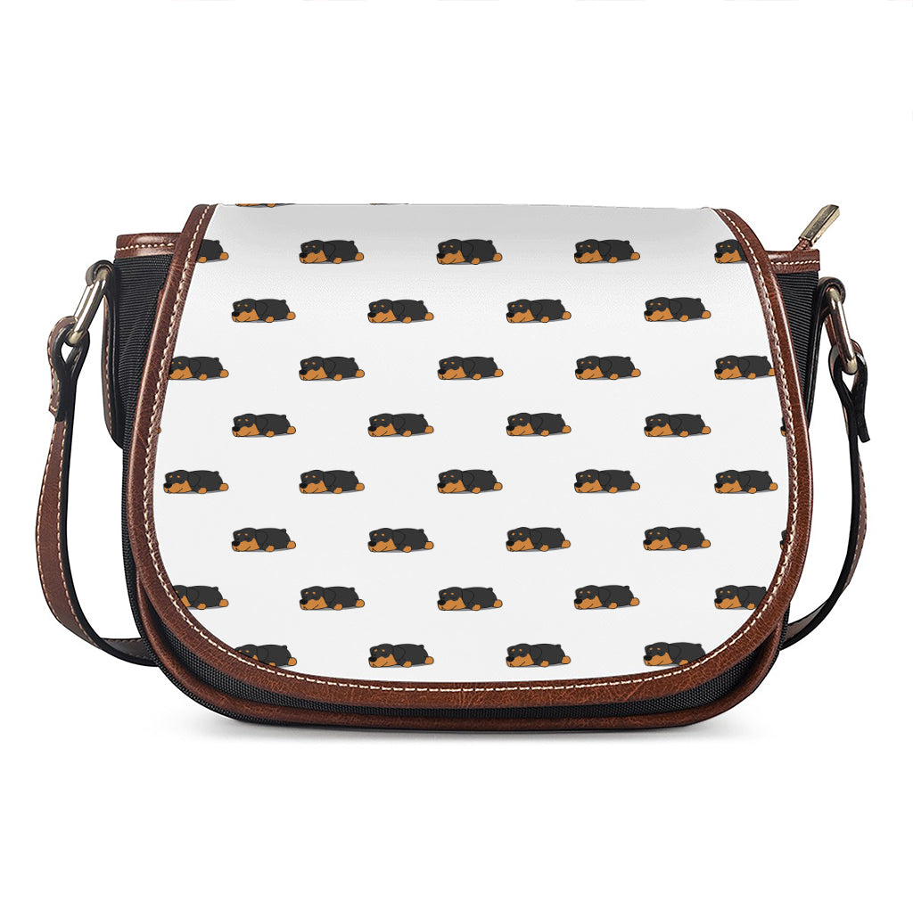 Sleeping Rottweiler Pattern Print Saddle Bag