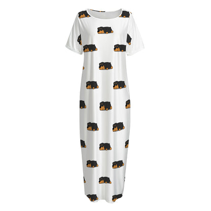 Sleeping Rottweiler Pattern Print Short Sleeve Long Nightdress