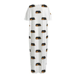 Sleeping Rottweiler Pattern Print Short Sleeve Long Nightdress