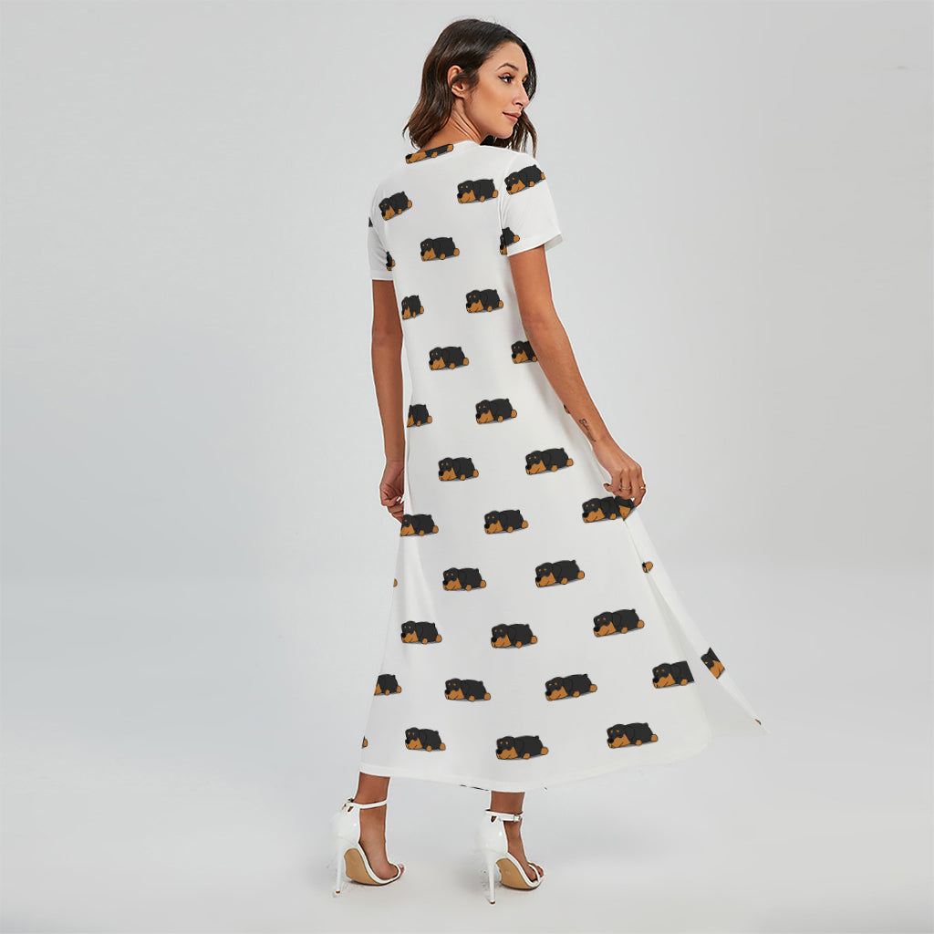 Sleeping Rottweiler Pattern Print Short Sleeve Maxi Dress