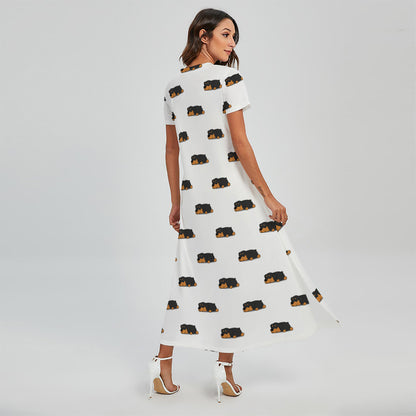 Sleeping Rottweiler Pattern Print Short Sleeve Maxi Dress
