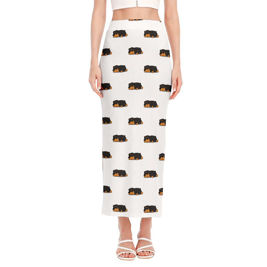 Sleeping Rottweiler Pattern Print Side Slit Maxi Skirt