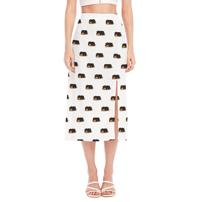 Sleeping Rottweiler Pattern Print Side Slit Midi Skirt