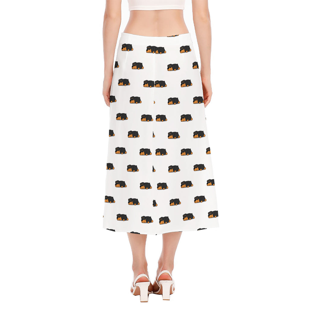 Sleeping Rottweiler Pattern Print Side Slit Midi Skirt