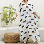 Sleeping Rottweiler Pattern Print Silk V-Neck Kaftan Dress