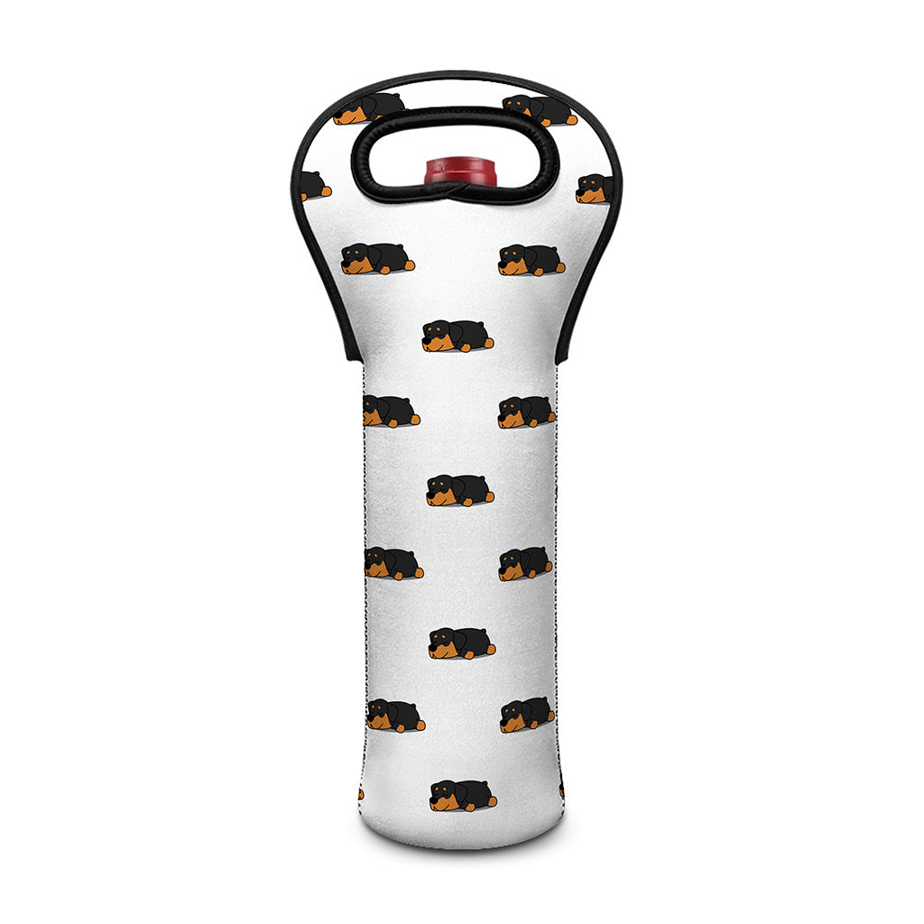 Sleeping Rottweiler Pattern Print Single Neoprene Wine Tote