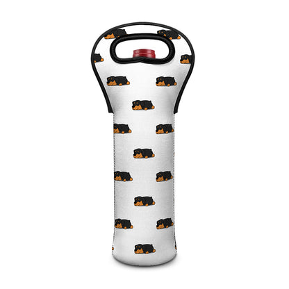 Sleeping Rottweiler Pattern Print Single Neoprene Wine Tote