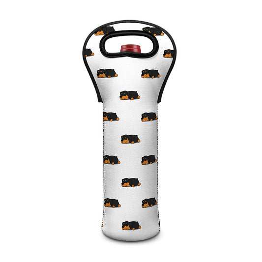 Sleeping Rottweiler Pattern Print Single Neoprene Wine Tote