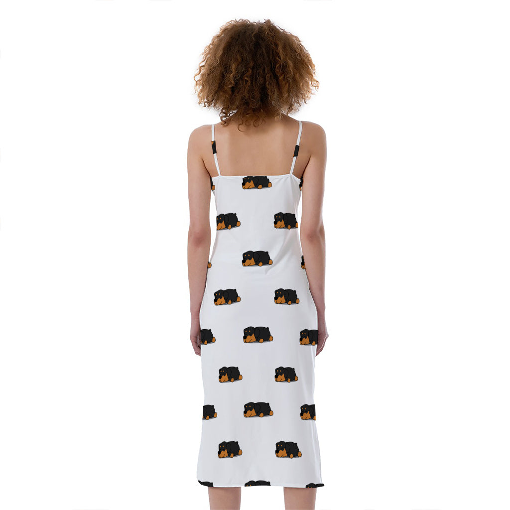 Sleeping Rottweiler Pattern Print Slim Fit Midi Cami Dress