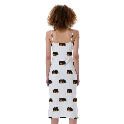 Sleeping Rottweiler Pattern Print Slim Fit Midi Cami Dress