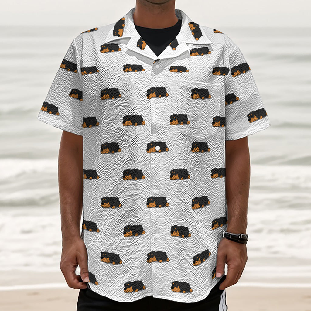 Sleeping Rottweiler Pattern Print Textured Short Sleeve Shirt