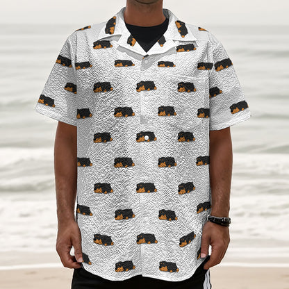 Sleeping Rottweiler Pattern Print Textured Short Sleeve Shirt